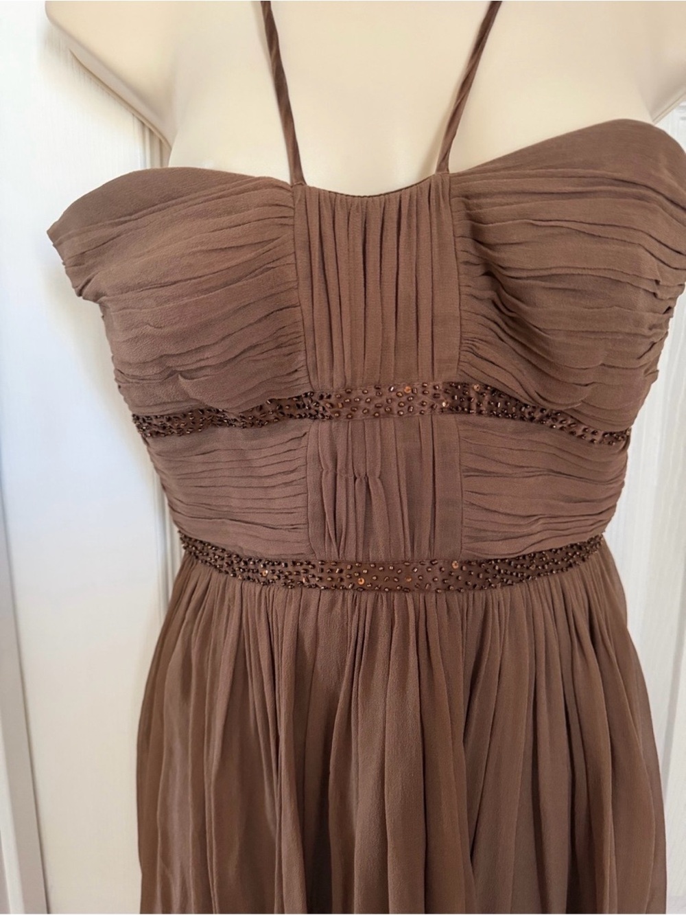 Laundry by Shelli Segal 100% Silk Beaded Chiffon Dress Brown Size 4 - Picture 4 of 11